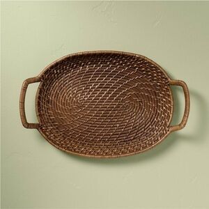 Hearth & Hand Magnolia Woven Rattan Decorative Tray with Handles Dark Br…